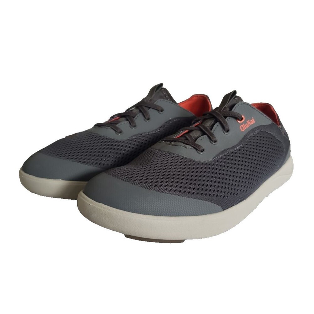 OluKai Moku Pae Boat Shoes Men's Size 9 Gray/Orange Quick-Dry Mesh